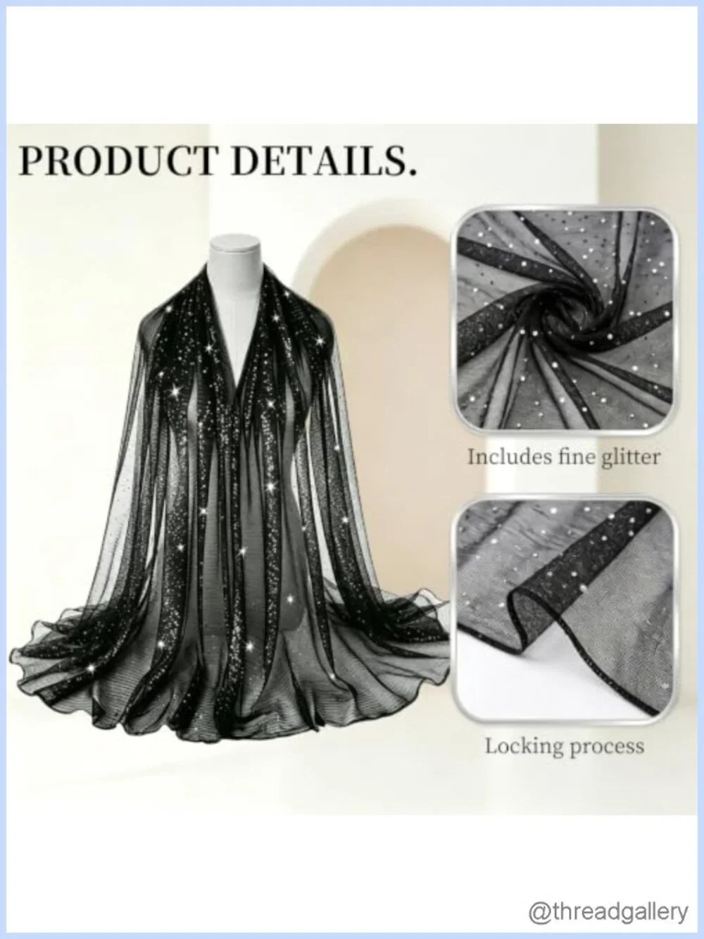 Sequin Rave Scarf, Lightweight Polyester Shawl Wrap Headscarf for Evening